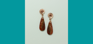 Nautilus Earrings in 14K rose gold with Zircons and Fossilized Fern drops